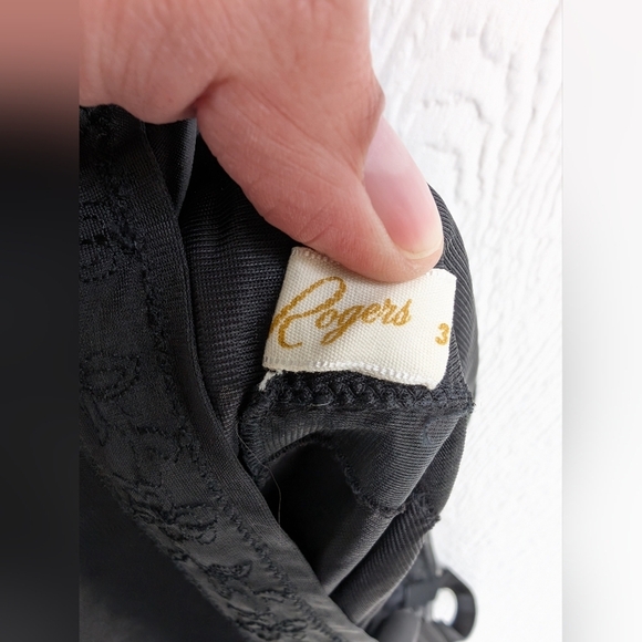 Vintage 60s Rogers Black Lace Slip Nightgown Lingerie Dress 34 Tall - Picture 8 of 9